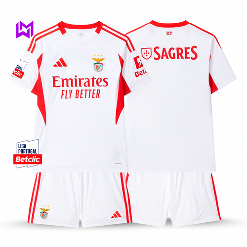 Benfica 2025/26 White Away Kids Kit