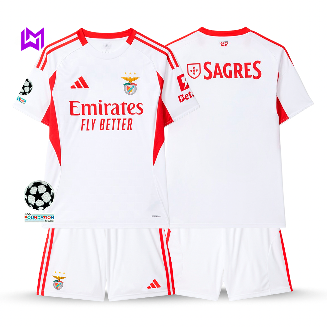 Benfica 2025/26 White Away Kids Kit