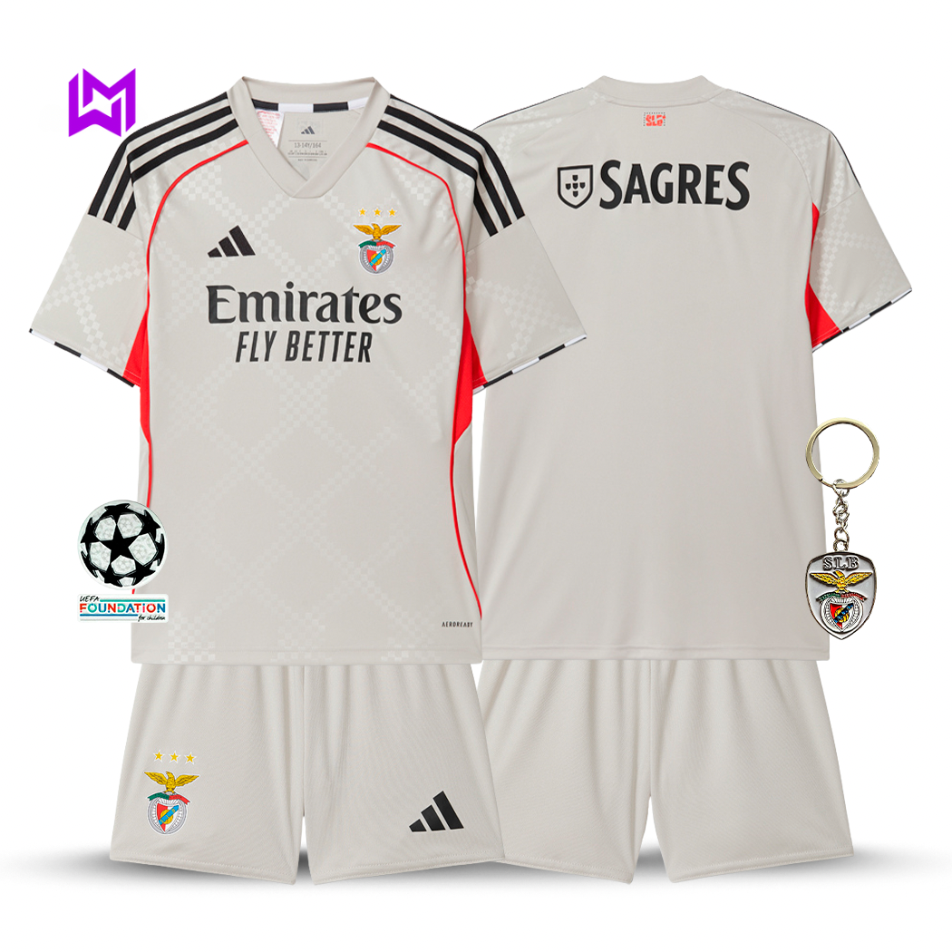 Benfica 2025/26 Beige Away Kids Kit