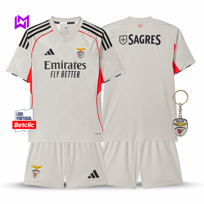 Benfica 2025/26 Beige Away Kids Kit